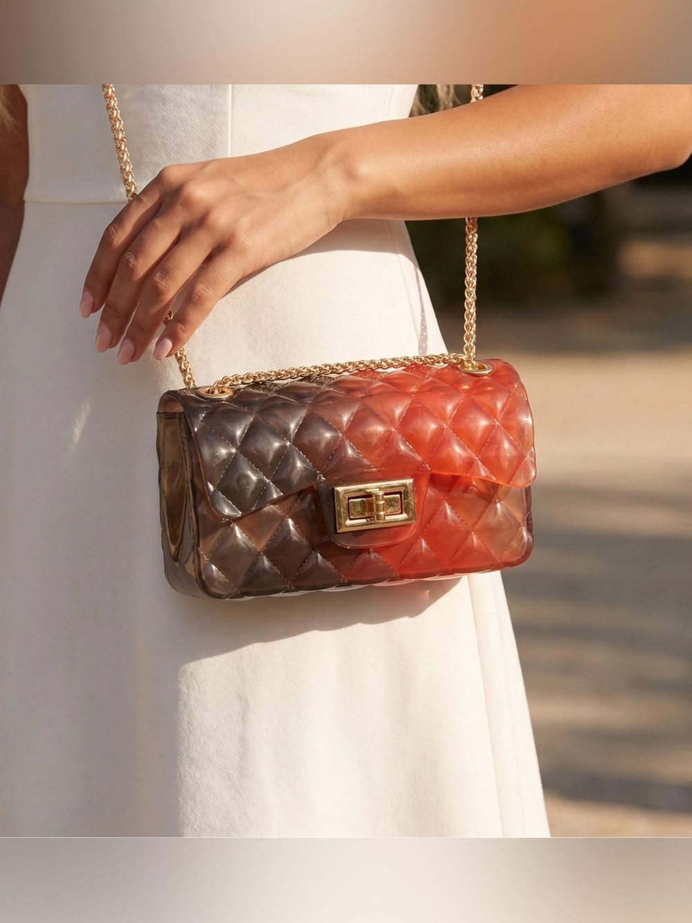 NWT Ombre Quilted Jelly Crossbody Bag with Chain - Brown